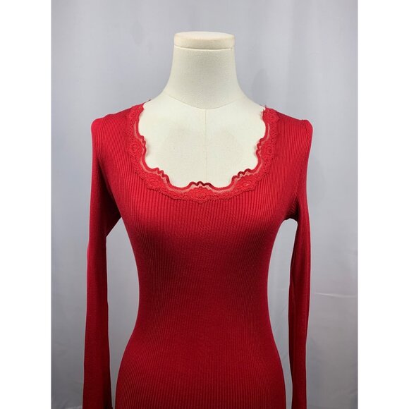 Women’s Rosemunde Red Long Sleeve Lace Top Size M - Picture 2 of 7